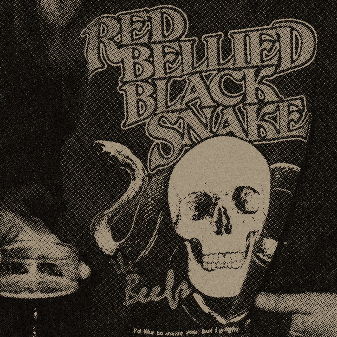 A photocopy image of a close-up of The Beefs Red Bellied Black Snake t-shirt