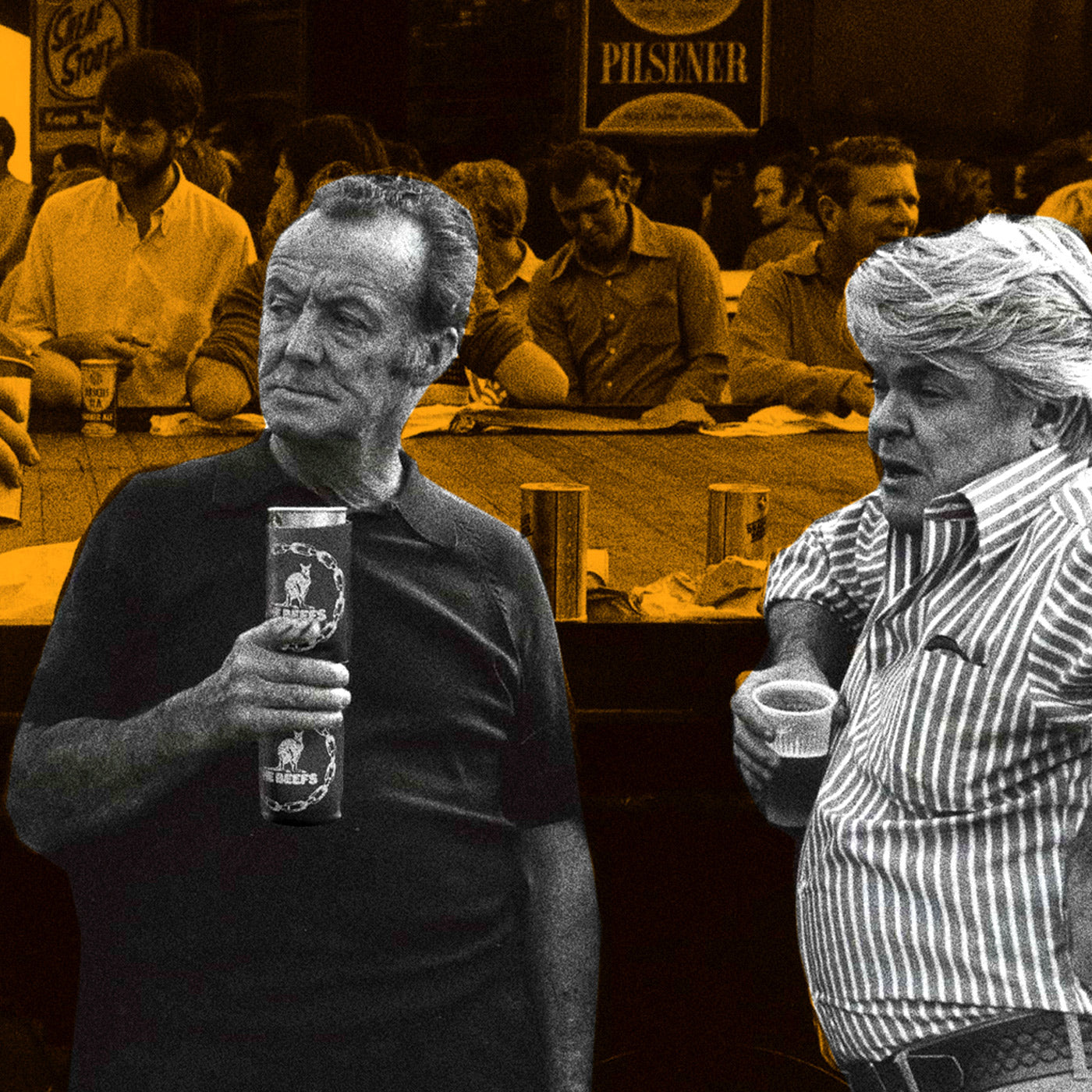 Australian men talking and drinking at a Beer Festival